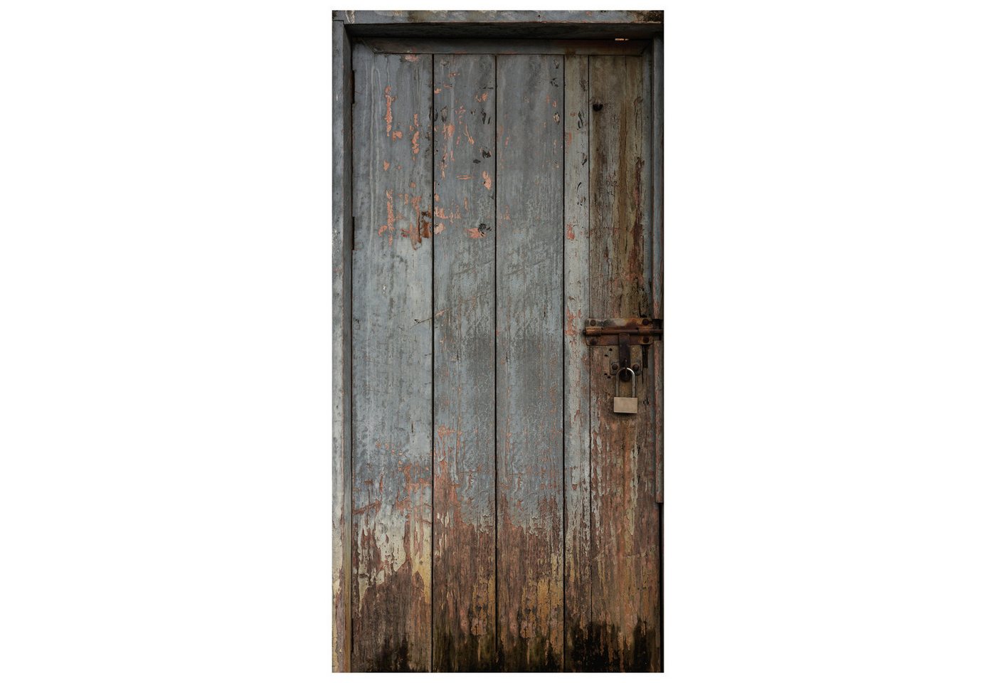wandmotiv24 Türtapete alte Holztür mit Schloss, Grau, Farbe, glatt, Fototapete, Wandtapete, Motivtapete, matt, selbstklebende Vliestapete von wandmotiv24
