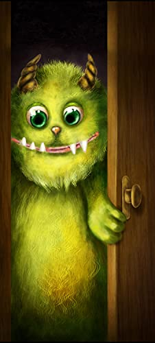wandmotiv24 Türtapete grünes Monster in der Tür, Hörner, Zähne 80 x 200cm (B x H) - Dekorfolie selbstklebend Sticker für Türen, Türfolie, Aufkleber, M1252 von wandmotiv24
