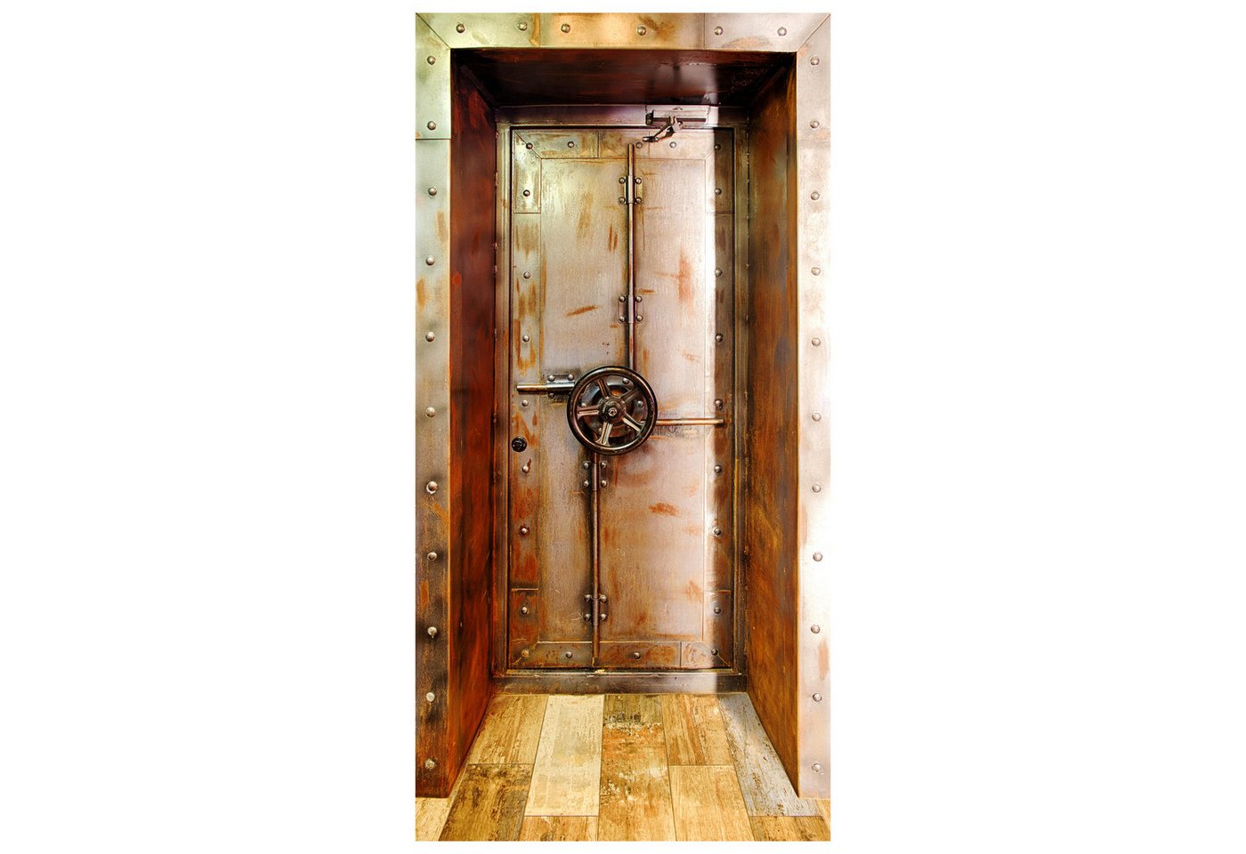 wandmotiv24 Türtapete rostige Metall Tür mit Dreh Rad, Tresor, strukturiert, Fototapete, Wandtapete, Motivtapete, matt, selbstklebende Vinyltapete von wandmotiv24