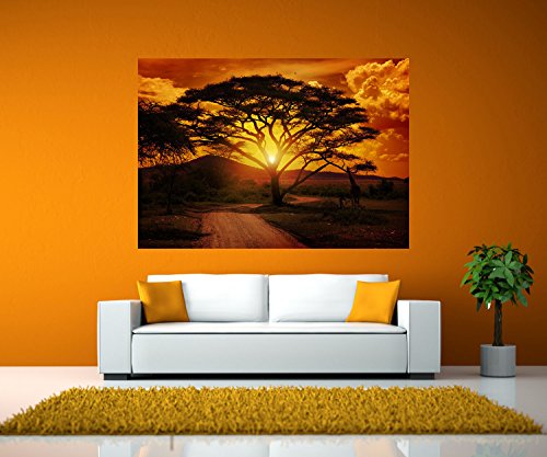 wandmotiv24 Wandbild Afrika Sonnenuntergang Selbstklebende Folie - M - 80x56cm (BxH) Wand-Bilder XXL, Dekoration Wohnung modern, Wanddeko groß für Wohnzimmer WB0001 von wandmotiv24