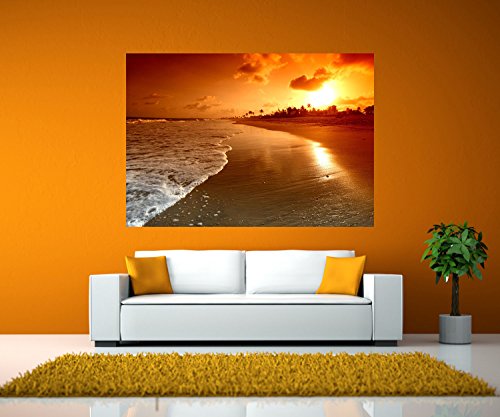 wandmotiv24 Wandbild Strand Sonnenuntergang Selbstklebende Folie - L - 100x70cm (BxH) Wand-Bilder XXL, Dekoration Wohnung modern, Wanddeko groß für Wohnzimmer WB0010 von wandmotiv24