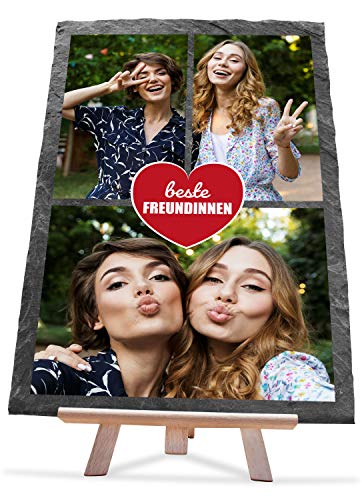 wandmotiv24 individuelle Schiefertafel für Beste Freundinnen, Größe 20 x 30 cm, Hochformat, 3 Fotos, Geburtstagsgeschenk, Freundschaft, personalisierte Geschenke, Geschenk-kidee, Deko, Bedruckt M0542 von wandmotiv24