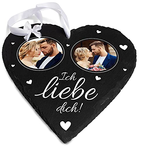 wandmotiv24 personalisiertes Schiefer-Herz, 20x20cm, 2 Fotos, Ich Liebe Dich, Pärchen, Geschenk für Frauen & Männer, Deko, Hochzeit, Dekoration Wohnung modern, Geburtstagsgeschenk, Valentinstag M0586 von wandmotiv24