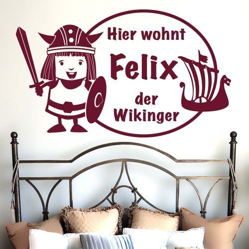 wandtattoo-factory Kleiner Wikinger mit Wunschnamen 90x55cm - Farbe: Dunkelrot von wandtattoo-factory