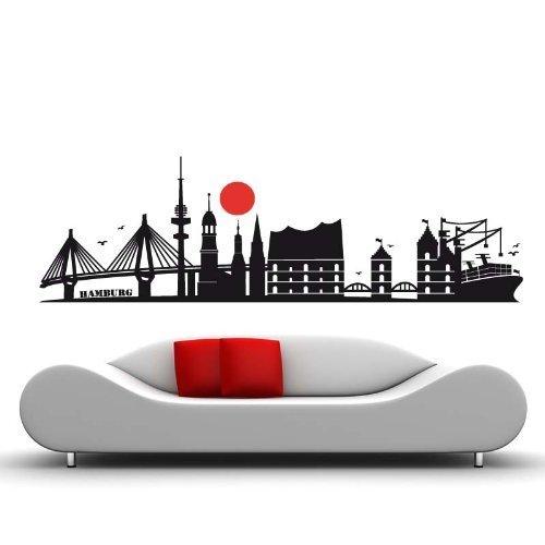 wandtattoo-factory Skyline Hamburg - 190 x 60cm - Farbe: Schwarz von wandtattoo-factory