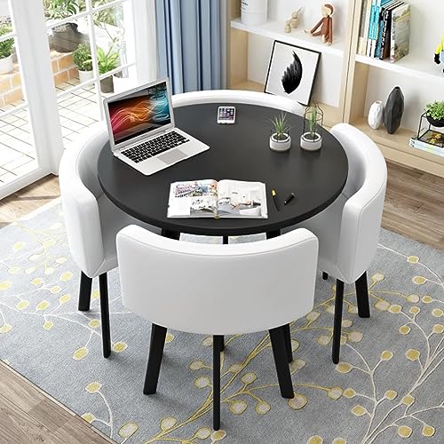 Runder Esstisch Set mit 4 Stühlen, moderne Möbel für Küche und Wohnzimmer, kleiner Schreibtisch und Konferenztisch, PU-Material von wanghaiyanBD