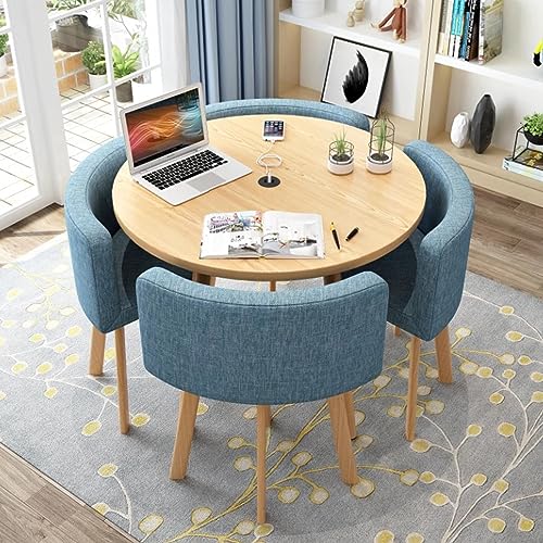 Runder Esstisch Set mit 4 Stühlen, moderne Möbel für Küche und Wohnzimmer, kleiner Schreibtisch und Konferenztisch, PU-Material von wanghaiyanBD