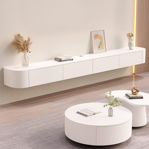 wanghaiyanBD Massivholz Entertainment Center – Wandmontierter TV-Schrank mit großem Stauraum und Regalen, modernes schwebendes Design, schlanke Einheit für Wohnungen von wanghaiyanBD
