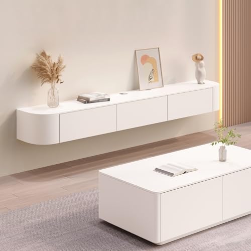 wanghaiyanBD Massivholz Entertainment Center – Wandmontierter TV-Schrank mit großem Stauraum und Regalen, modernes schwebendes Design, schlanke Einheit für Wohnungen von wanghaiyanBD