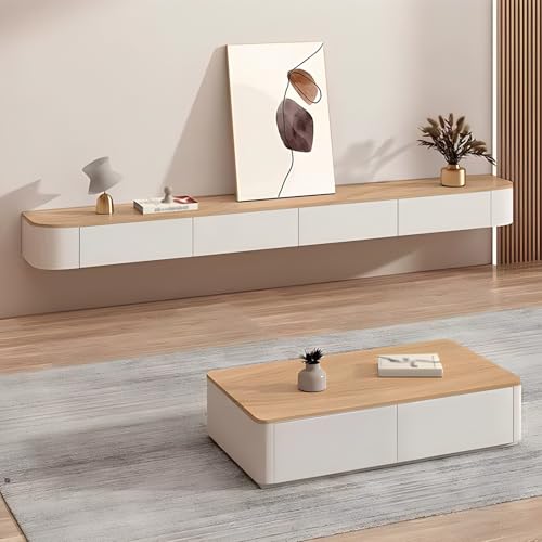 wanghaiyanBD Massivholz Entertainment Center – Wandmontierter TV-Schrank mit großem Stauraum und Regalen, modernes schwebendes Design, schlanke Einheit für Wohnungen von wanghaiyanBD