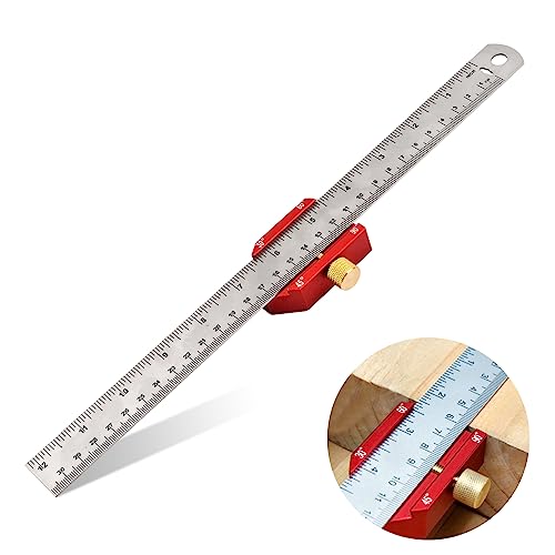 Streichmaß Anschlaglineal, 300mm Metrisches Streichmaß Anreißlineal Edelstahl, Streichmass Metall mit Anschlag, Anreisswerkzeug Metall zum Markieren von 30°、45° 、60°und 90° für für DIY, Holzarbeiten von wangjiangda