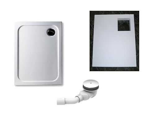KOMPLETT-PAKET: Duschwanne superflach 2,5cm weiß Acryl + Wannenträger + Ablaufgarnitur chrom DN 90 / Gesamthöhe ca. 14cm; verschiedene Größen/Deutscher Hersteller (weiß, 90 x 75 cm) von wannenfabrik