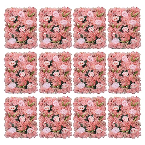 12 Stück Blumenwandpaneel Kunstrosen Künstliche Blume Blumenhintergrund, Blumenwandhintergrund für Party Hochzeit Brautdusche Babyparty Weihnachten Heimdekoration, 60 X 40cm (Schaumig Rosa) von wanwanper