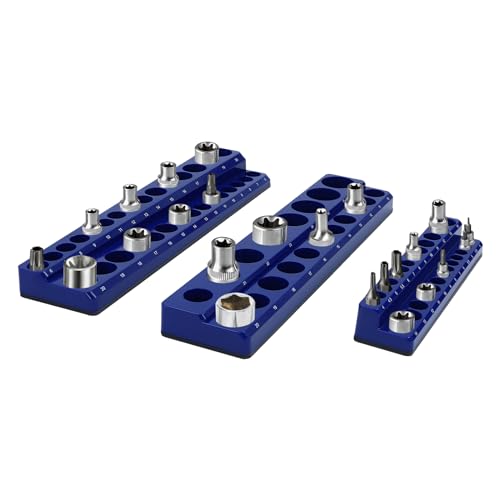 3PCS Magnetic Socket Organizer, 68 Steckdosen Steckschlüssel Schiene Magnetisch Steckschlüssel Halterung, Steckdosenablage Steckschlüsselsatz Halter für Werkstätten, Fabriken, Blau von wanwanper