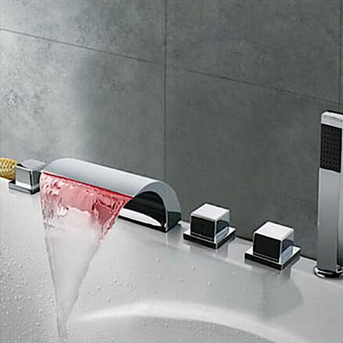 5 Loch Badewannenarmatur, Bad Wasserfall Armatur Wannenarmatur, Duschsystem Wannenbatterie, Badewanne Wasserhahn, Badewannenarmatur Sink Faucets mit Handbrause, Armatur für Bad Badezimmer von wanwanper