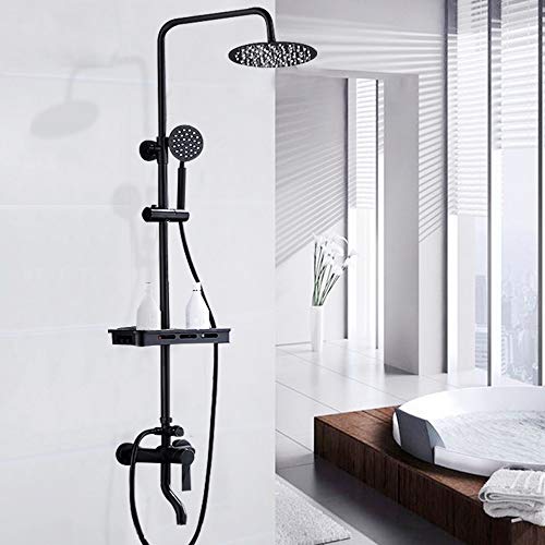 Badezimmer-Duscharmatur-Set Duschsystem Thermostat, Duschsystem mit Druckstange/Armatur,Regendusche, Wandmontage Brausegarnitur Edelstahl Regendusche, Duschkopf mit 3 verschiedene Ausgüsse, Schwarz von wanwanper