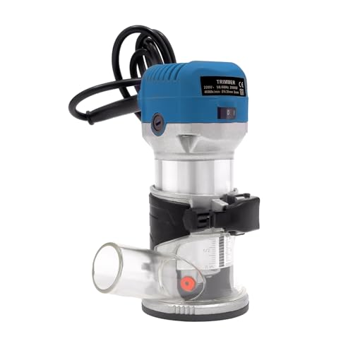Elektrische Oberfräse, 2000W Trimmer-Router-Werkzeug mit 15 Fräser, 6 variable Geschwindigkeiten Hohe Präzision Holz Trimmer, Kompaktes Router-Kit für Spanplatten, MDF-Platten, Hartholz (Blau) von wanwanper