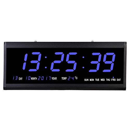 LED Wanduhr Digital Uhr, Digitaler Wecker,LED-Display mit großer Anzahl und Schlummerfunktion Helligkeit Einstellbarer USB-Ladegerät, mit Datum und Temperatur für Schlafzimmer Wohnzimmer Büro (Blau) von wanwanper