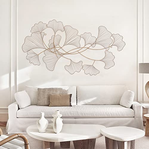 wanwanper Gingko-Blatt Wanddekoration, Gingko Blatt Metall Wandkunstskulptur, Dekor Gold Ginkgo Wanddeko Wandschmuck, kreative Metallwandskulptur, für Wohnzimmer, Schlafzimmer, 120 x 57 cm von wanwanper