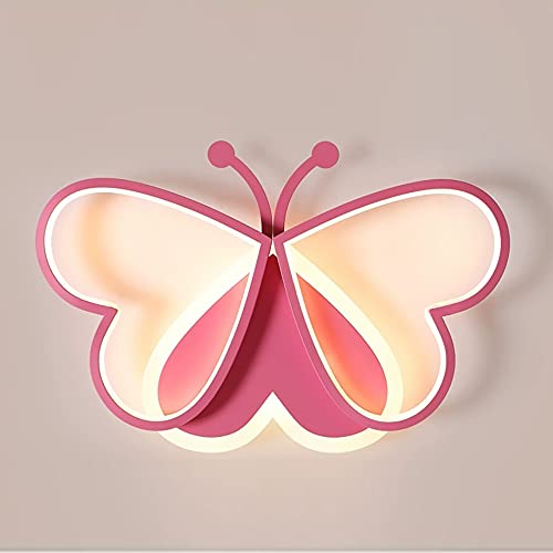 wanwanper dimmbare Kinderlampe, LED Deckenleuchte für Kinderzimmer Mädchen Jungen, Schlafzimmer Deko Decke Lampe, rosa Schmetterling Tiere Design, Acryl-schirm Metal Kronleuchter für Wohnzimmer Flur von wanwanper