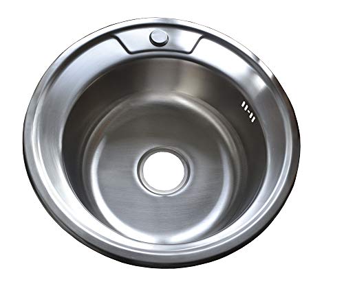 warenplus Einbauspüle Spülbecken Edelstahl 304-0,8 mm - rund mit INKL. Ablaufganitur 49 x 49 cm, Spüle Küchenspüle Küchenbecken 1 Becken von warenplus
