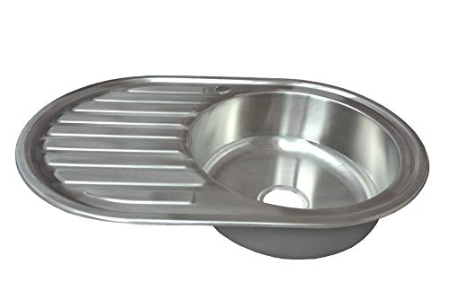 1x Einbauspüle Edelstahlspülbecken Edelstahl 304-0,8 mm - groß, oval rund mit Ablagefläche MIT Ablaufgarnitur 76,5 x 50 cm, Spüle Spülbecken 1 Becken Edelstahl Ablage Spuele von warenplus2014