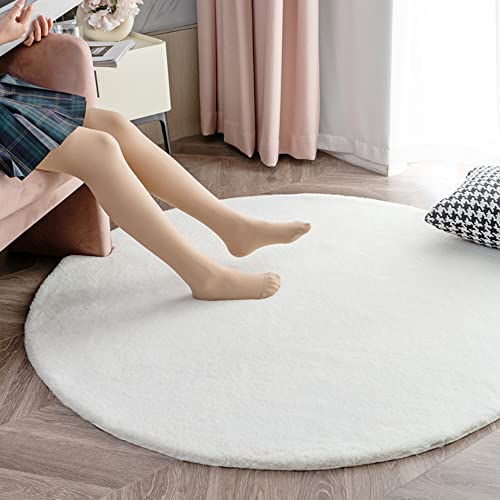 Hochflor Teppich Wohnzimmer Fellteppich Kunstfell Shaggy Flauschig Einfarbig, Wohnzimmer Schlafzimmer Kinderzimmer Flur Läufer waschbar rutschfest, Farbe:Weiß,∅ 120 cm Round von warmsile