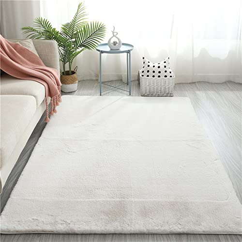 Hochflor Weißer Teppich Wohnzimmer Kunstfell Super Softes Kaninchenfell Imitat, Luxus Super Soft Fellteppich Plush,200 x 250 cm von warmsile