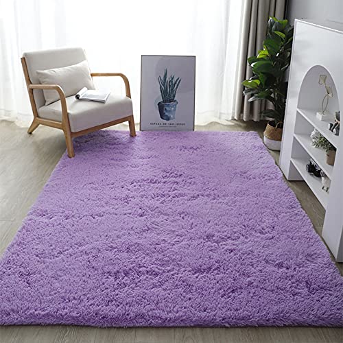 Warmsile Hochflor Teppich Wohnzimmerteppich Langflor, Flauschig Teppiche Für Wohnzimmer Und Schlafzimmer, Modern Design Shaggy Teppich,Lila,80 x 160 cm von warmsile