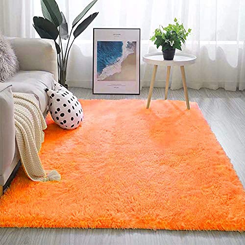 Warmsile Hochflor Teppich Wohnzimmerteppich Langflor, Flauschig Teppiche Für Wohnzimmer Und Schlafzimmer, Modern Design Shaggy Teppich,Orange,120 x 160 cm von warmsile