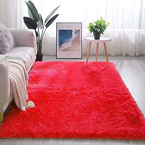 Warmsile Hochflor Teppich Wohnzimmerteppich Langflor, Flauschig Teppiche Für Wohnzimmer Und Schlafzimmer, Modern Design Shaggy Teppich,Red a,60 x 120 cm von warmsile