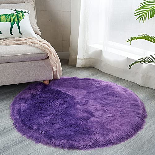 warmsile Faux Lammfell Schaffell Teppich Kunstfell Dekofell in Super weich Lammfellimitat Teppich Longhair Fell Optik Nachahmung Wolle Bettvorleger Sofa Matte,Lila,60 cm Round von warmsile
