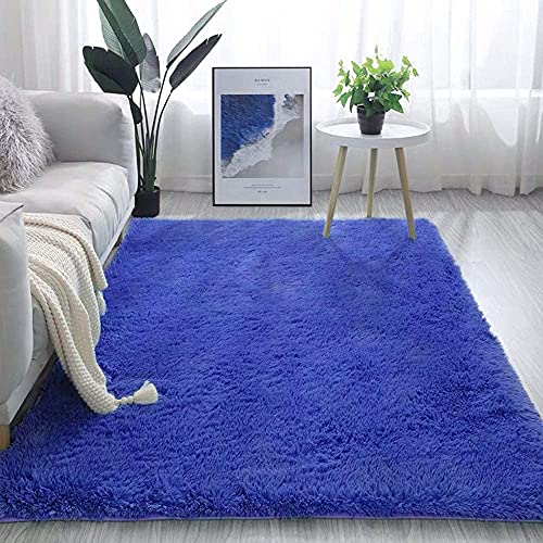 warmsile Hochflor Teppich Wohnzimmerteppich Langflor, Flauschig Teppiche Für Wohnzimmer Und Schlafzimmer, Modern Design Shaggy Teppich,Blueb,140 x 200 cm von warmsile