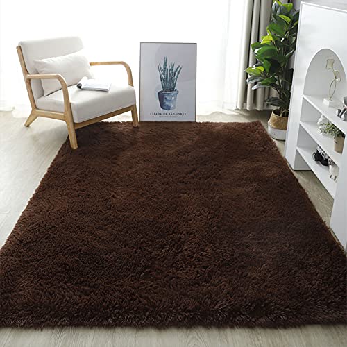 warmsile Hochflor Teppich Wohnzimmerteppich Langflor, Flauschig Teppiche Für Wohnzimmer Und Schlafzimmer, Modern Design Shaggy Teppich,Braun,120 x 160 cm von warmsile