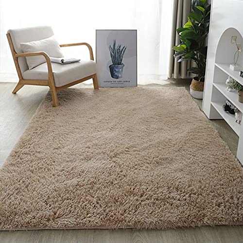 warmsile Hochflor Teppich Wohnzimmerteppich Langflor, Flauschig Teppiche Für Wohnzimmer Und Schlafzimmer, Modern Design Shaggy Teppich,Camel,80 x 160 cm von warmsile