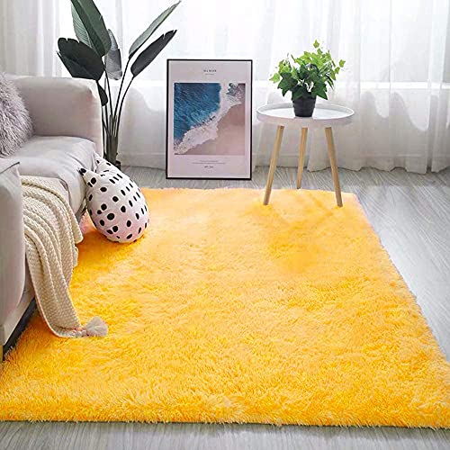 warmsile Hochflor Teppich Wohnzimmerteppich Langflor, Flauschig Teppiche Für Wohnzimmer Und Schlafzimmer, Modern Design Shaggy Teppich,Gelb,60 x 120 cm von warmsile