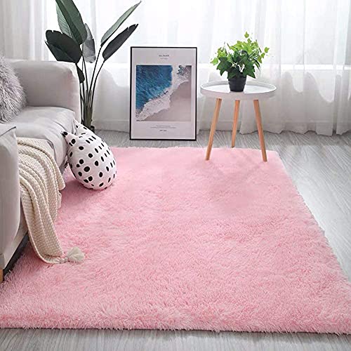 warmsile Hochflor Teppich Wohnzimmerteppich Langflor, Flauschig Teppiche Für Wohnzimmer Und Schlafzimmer, Modern Design Shaggy Teppich,Rosa,60 x 120 cm von warmsile