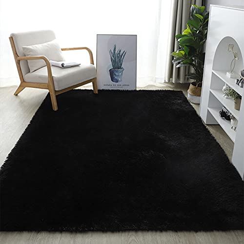 warmsile Hochflor Teppich Wohnzimmerteppich Langflor, Flauschig Teppiche Für Wohnzimmer Und Schlafzimmer, Modern Design Shaggy Teppich,Schwarz,200 x 300 cm von warmsile