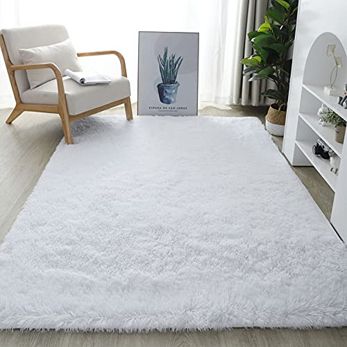 warmsile Hochflor Teppich Wohnzimmerteppich Langflor, Flauschig Teppiche Für Wohnzimmer Und Schlafzimmer, Modern Design Shaggy Teppich,Weiß,200 x 250 cm von warmsile