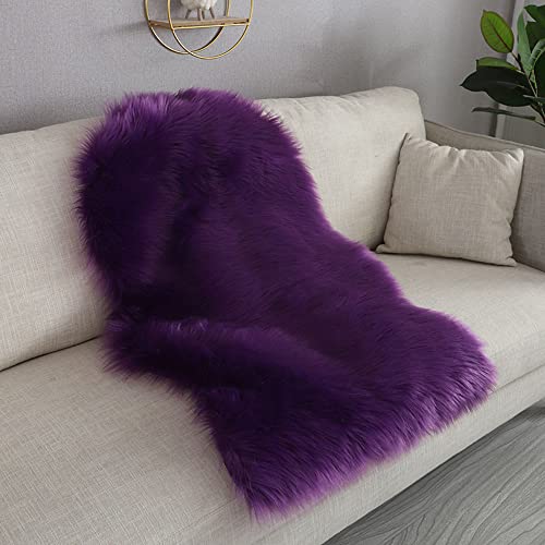 warmsile Kunstfell Teppich Faux Lammfell Teppich Kunstpelz Teppich Schaffell Teppiche Fell für stühle ​Schla fzimmer Wohnzimmer | Als Faux Bett-Vorleger oder Matte,Lila,60 x 120 cm von warmsile