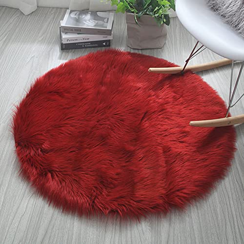 warmsile Kunstfell Teppich Faux Lammfell Teppich Kunstpelz Teppich Schaffell Teppiche Fell für stühle ​Schla fzimmer Wohnzimmer | Als Faux Bett-Vorleger oder Matte,Rot,120 cm Round von warmsile