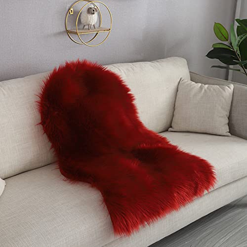 warmsile Kunstfell Teppich Faux Lammfell Teppich Kunstpelz Teppich Schaffell Teppiche Fell für stühle ​Schla fzimmer Wohnzimmer | Als Faux Bett-Vorleger oder Matte,Rot,40 x 60 cm von warmsile