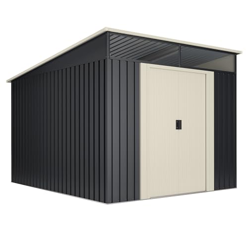 Wasabi Gartenhaus Metall 7,6m2 Stark – 238x322x202cm - Oberlicht - Doppelte Schiebetür – Anthrazitgrau – Geräteschuppen XXL – Gerätehaus Outdoor Wetterfest von wasabi