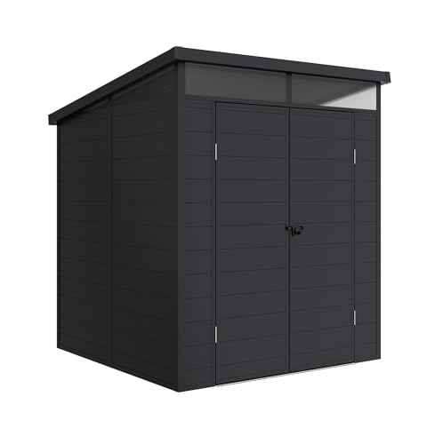 Wasabi Gartenhaus aus Kunstharz Terra - Dachfenster 360º - Verstärkte Struktur aus Aluminium und PVC - UV-Schutz - wasserdicht - Anthrazitgrau - Schuppen für den Außenbereich 3,65 m² - 190 x 192 x 215 von wasabi