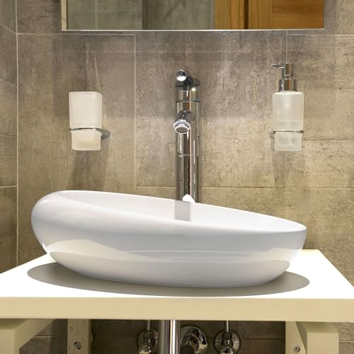 Waschbecken24 Keramik aufsatzwaschbecken mit Lotus-Effekt für Badezimmer und Gäste-WC (49x30x13cm, Weiß / A290) von waschbecken24