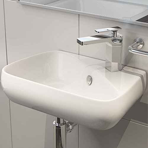 Waschbecken24 | Kleines Waschbecken Gäste Wc | Handwaschbecken Mit Lotus-Effekt | Platzsparendes Waschbecken Für Badezimmer | Modernes Design | Einfache Installation (45x28x13cm, Weiß / H91) von Waschbecken24