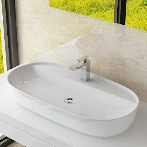 Waschbecken24 | Premium Waschbecken mit Lotus-Effekt für das Badezimmer und Gäste-WC (82x42x13cm, Weiß / A299) von waschbecken24