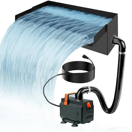 Wasserfall Teich für Gartenteich, 20cm Teichwasserfall Set Edelstahl mit 35W 2000 L/H Teichpumpe, Pool Wasserfall für Wasserspiel Patio Wasserwand Terrasse Gartenbrunnen für Außen von washrobots
