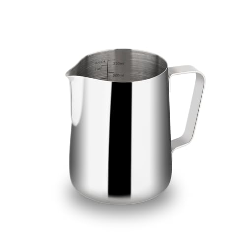 watchget Milchaufschäumkrug 350 ml/600 ml/900 ml/1500 ml (340.2 g/567.0 g/907.2 g/1,474.2 g) – Edelstahl-Espresso-Krug für Cappuccino, Latte Art, Milchkännchen, Kaffee-Aufschäumer, Tasse, Silber von watchget