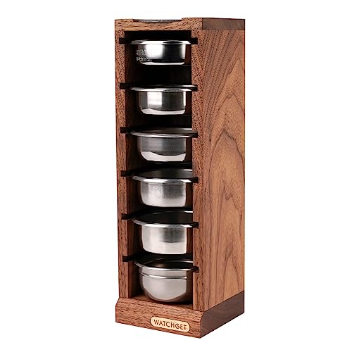 watchget 58 mm Espresso-Filterkorbständer, Walnussholz-Aufbewahrungshalter für 6 Kaffeekörbe und Puck-Siebe – Espressomaschinen-Zubehör, Kaffeestation Organizer Rack von watchget